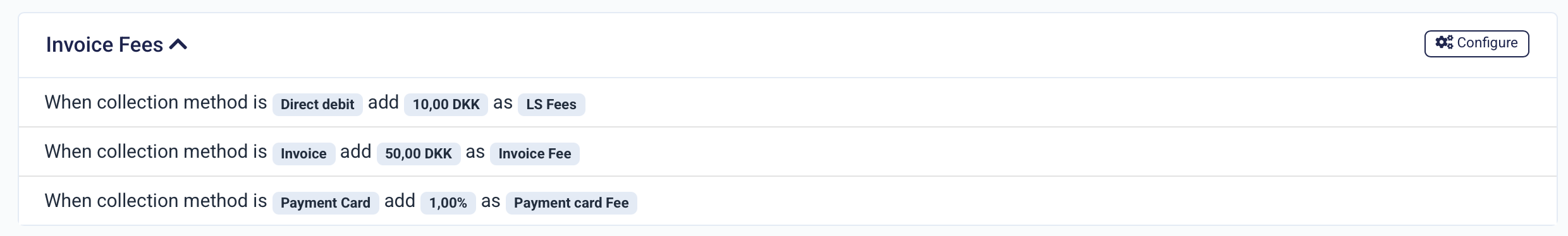 The Invoice Fees section in Invoice Settings