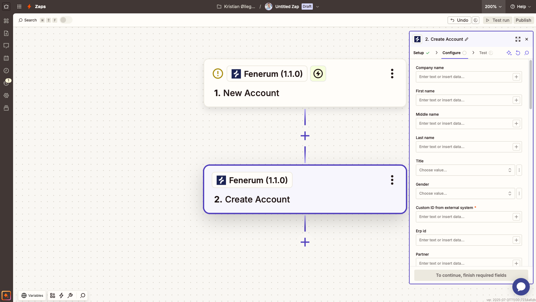 Fenerum actions in Zapier
